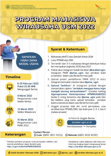 PENDAFTARAN PROGRAM MAHASISWA WIRAUSAHA (PMW) 2022